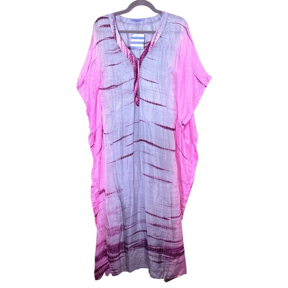 Le Soleil Women’s Maxi Beach Resortwear Pink Kaftan sz L